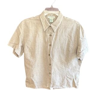 Mark, Fore & Strike beige linen blend button down short sleeve top Sz 8